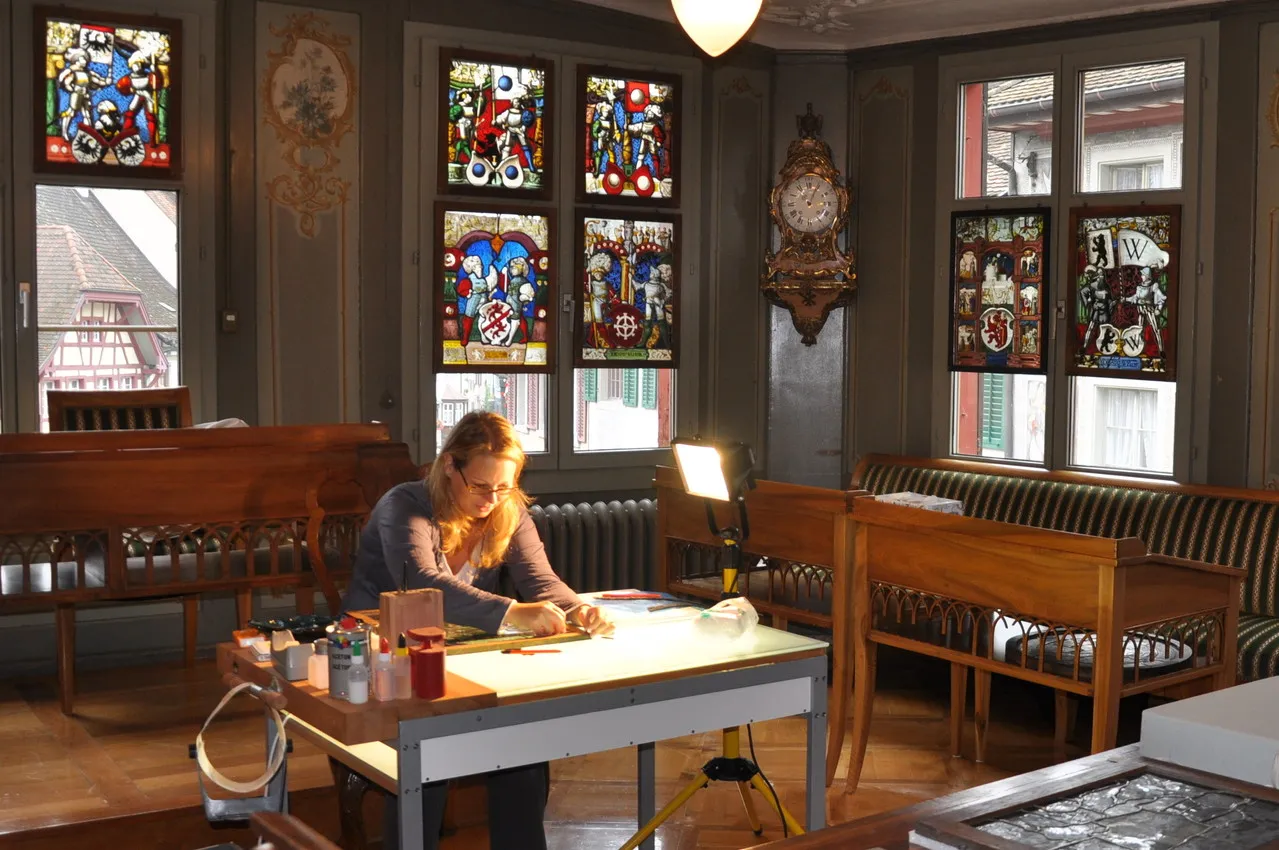 Ratsstube im Rathaus Stein am Rhein mit der historischen Scheibensammlung